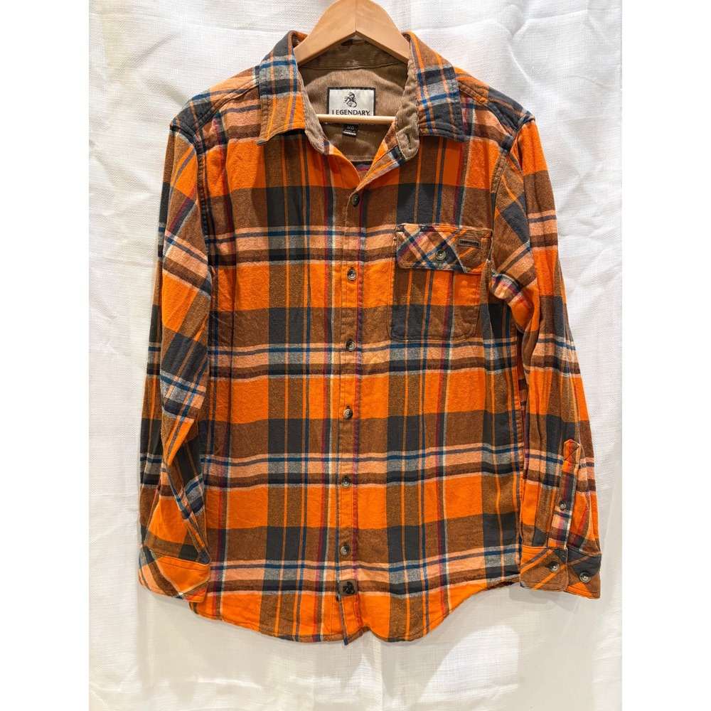 Legendary‎ Whitetails Mens Orange Plaid Buck Camp Flannel Shirt Medium